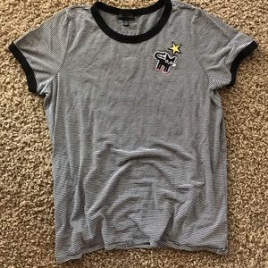 Striped ringer tee with patch